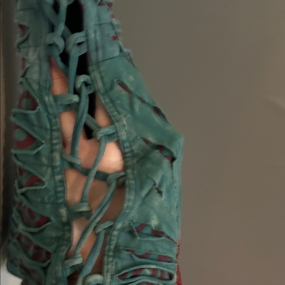 Jayli Phish Teal and Red Flare Pants - Picture 3 of 5